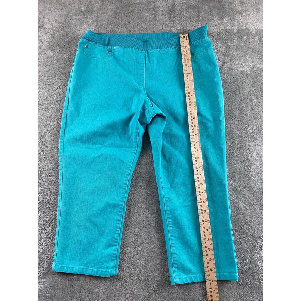 Lark Lane Petite Turquoise Blue Pull On Cropped Pants 14P Ribbed Waist Stretch - Picture 6 of 12